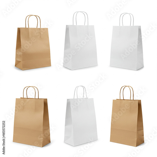 Kraft, White, and Black Paper Shopping Bags Mockup