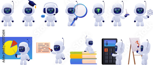 Chatbot icons in education , learning, research and problem solving.