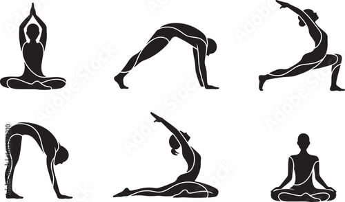 Yoga Poses Silhouettes Collection Serene Body Postures for Wellness and Fitness Training Black Icons