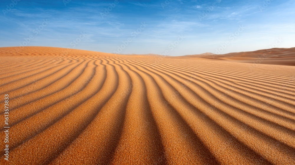 Naklejka premium Desert sand dunes with wind patterns under blue sky