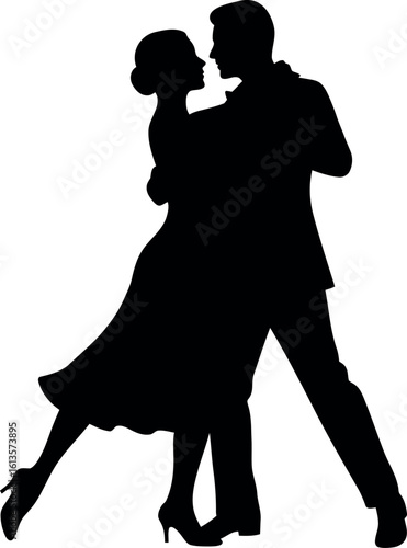 Elegant couple dancing silhouette