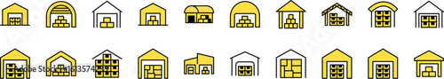 Warehouse Filled Color Icon Collection. Minimalistic Linear Pictogram for Web and Graphic Design, Apps, Banners, Social Network and Cards