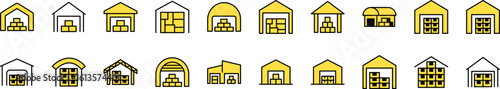 Collection of Filled Color Icons of Warehouse. Minimalistic Linear Pictogram for Web and Graphic Design, Apps, Banners, Social Network and Cards
