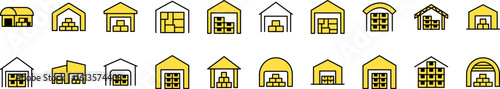 Set of Filled Color Icons of Warehouse. Minimalistic Linear Pictogram for Web and Graphic Design, Apps, Banners, Social Network and Cards