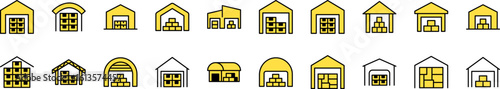 Pack of Filled Color Icons of Warehouse. Minimalistic Linear Pictogram for Web and Graphic Design, Apps, Banners, Social Network and Cards
