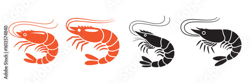 Fried shrimp vector. Black shrimp icon