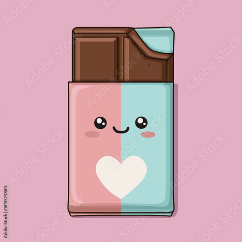 Kawaii Chocolate Bar with Smiling Wrapper and Hearts