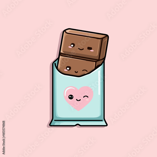 Kawaii Chocolate Bar with Smiling Wrapper and Hearts
