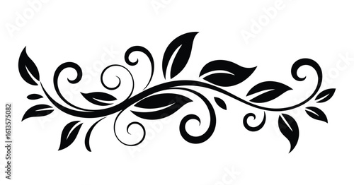 Black floral vine with leaves and swirls vector