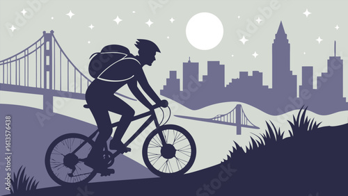Active Bicycle Commuter Riding Through Urban Streets During Rush Hour