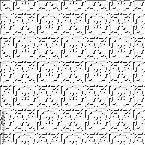  3d relief tiles.Vector pattern with symmetrical elements. Modern stylish abstract texture. Repeating tiles from striped elements. Black and white pattern.