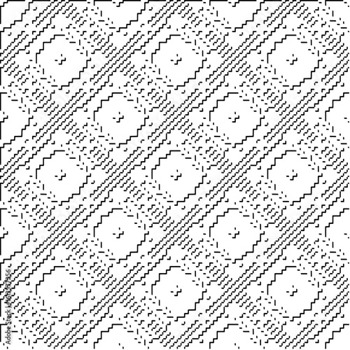  3d relief tiles.Vector pattern with symmetrical elements. Modern stylish abstract texture. Repeating tiles from striped elements. Black and white pattern.