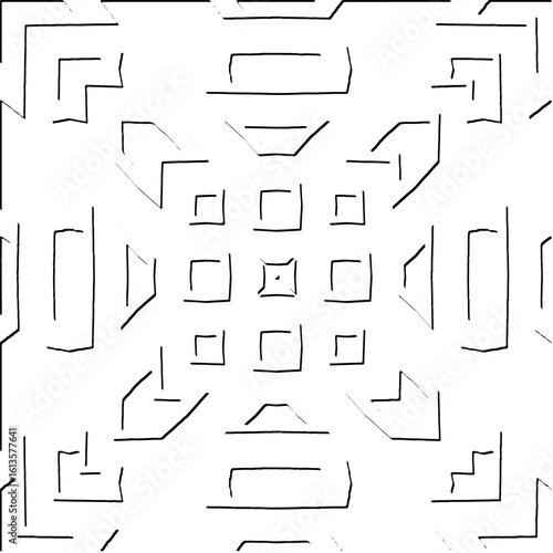  3d relief tiles.Vector pattern with symmetrical elements. Modern stylish abstract texture. Repeating tiles from striped elements. Black and white pattern.