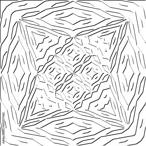  3d relief tiles.Vector pattern with symmetrical elements. Modern stylish abstract texture. Repeating tiles from striped elements. Black and white pattern.
