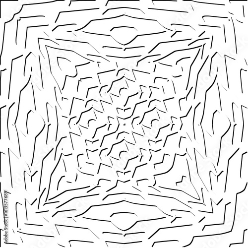  3d relief tiles.Vector pattern with symmetrical elements. Modern stylish abstract texture. Repeating tiles from striped elements. Black and white pattern.