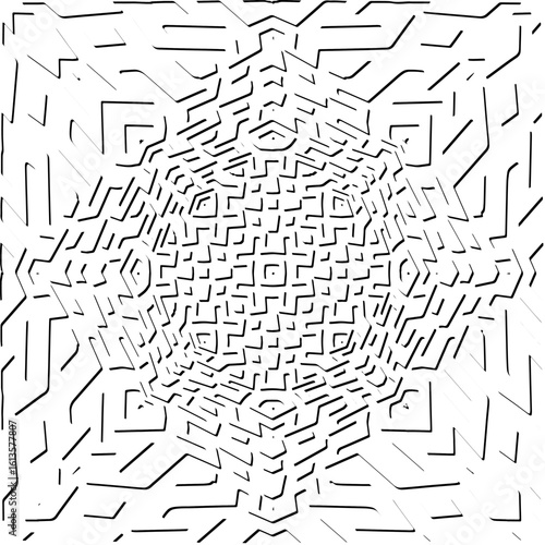  3d relief tiles.Vector pattern with symmetrical elements. Modern stylish abstract texture. Repeating tiles from striped elements. Black and white pattern.