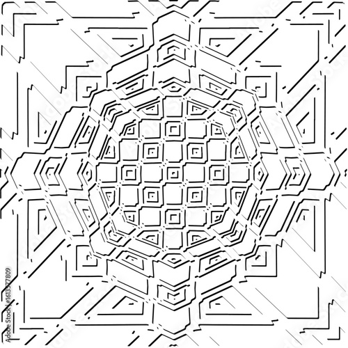 3d relief tiles.Vector pattern with symmetrical elements. Modern stylish abstract texture. Repeating tiles from striped elements. Black and white pattern.