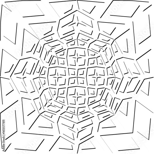 3d relief tiles.Vector pattern with symmetrical elements. Modern stylish abstract texture. Repeating tiles from striped elements. Black and white pattern.
