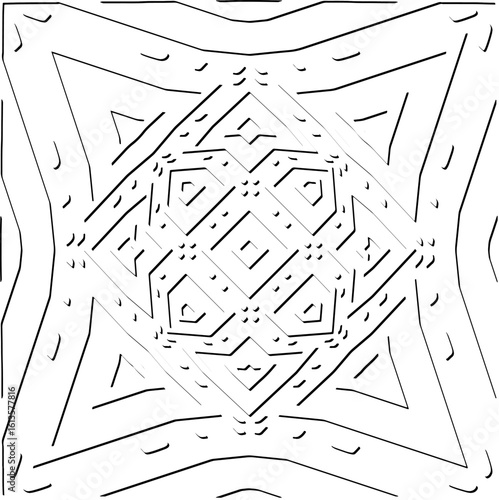 3d relief tiles.Vector pattern with symmetrical elements. Modern stylish abstract texture. Repeating tiles from striped elements. Black and white pattern.