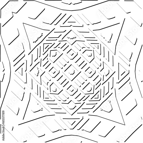 3d relief tiles.Vector pattern with symmetrical elements. Modern stylish abstract texture. Repeating tiles from striped elements. Black and white pattern.