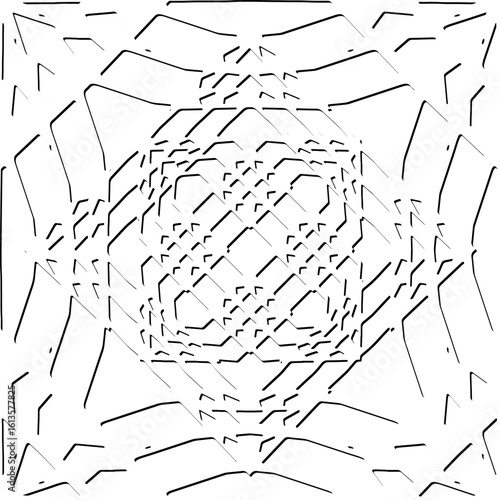  3d relief tiles.Vector pattern with symmetrical elements. Modern stylish abstract texture. Repeating tiles from striped elements. Black and white pattern.