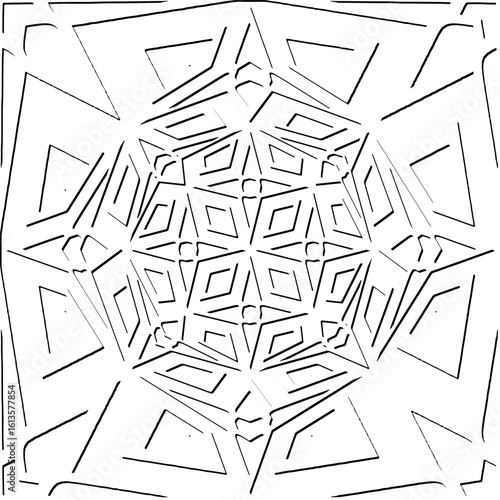  3d relief tiles.Vector pattern with symmetrical elements. Modern stylish abstract texture. Repeating tiles from striped elements. Black and white pattern.