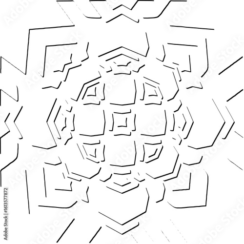 3d relief tiles.Vector pattern with symmetrical elements. Modern stylish abstract texture. Repeating tiles from striped elements. Black and white pattern.