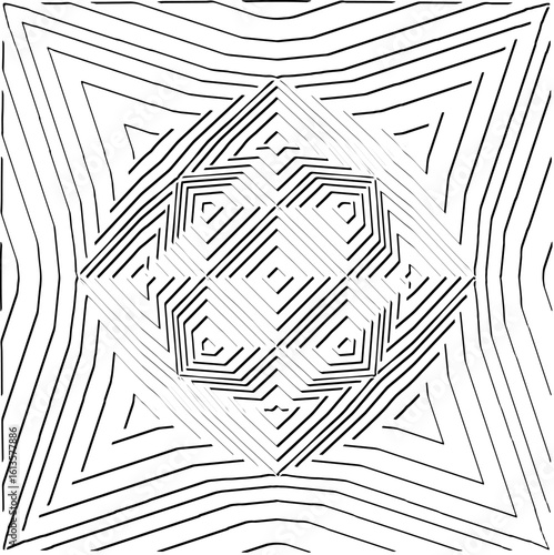  3d relief tiles.Vector pattern with symmetrical elements. Modern stylish abstract texture. Repeating tiles from striped elements. Black and white pattern.