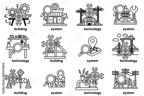image is a collection of different gears and symbols