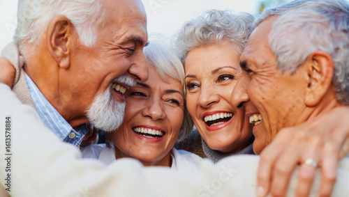 Group of seniors enjoying a joyful moment together in a park during daylight Generative AI