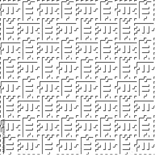  3d relief tiles.Vector pattern with symmetrical elements. Modern stylish abstract texture. Repeating tiles from striped elements. Black and white pattern.