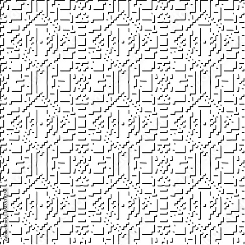  3d relief tiles.Vector pattern with symmetrical elements. Modern stylish abstract texture. Repeating tiles from striped elements. Black and white pattern.