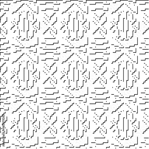  3d relief tiles.Vector pattern with symmetrical elements. Modern stylish abstract texture. Repeating tiles from striped elements. Black and white pattern.