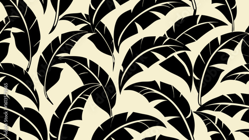 Elegant black banana leaves pattern adds tropical flair to modern design projects