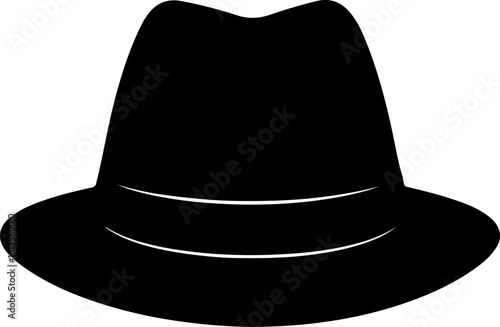 Classic fedora hat with a distinct band shown in a bold black silhouette