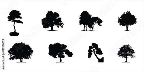 Tree Silhouette Collection: A collection of diverse tree silhouettes, showcasing the variety of shapes and forms found in nature.