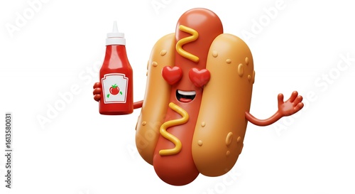Cartoon hot dog with ketchup