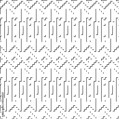 3d relief tiles.Vector pattern with symmetrical elements. Modern stylish abstract texture. Repeating tiles from striped elements. Black and white pattern.