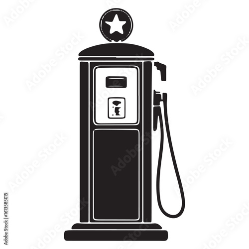 Vintage Gas Pump Silhouette on Transparent Background Depicting Transportation