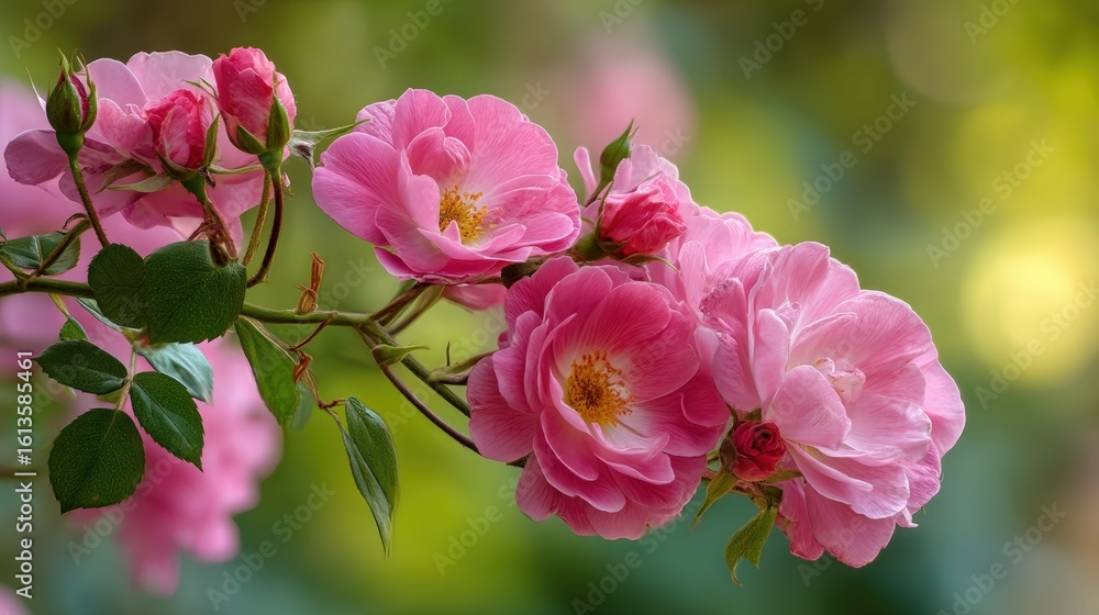 Pink Roses Blooming in Garden with Soft Natural Background Pink Roses Blooming in Garden with Soft Natural Background
