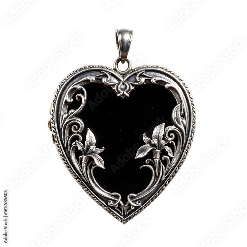  Vintage Silver Heart Locket with Ornate Floral Design