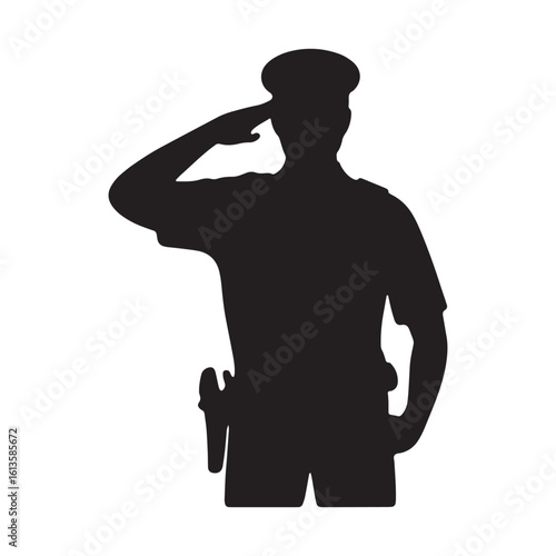 Silhouette of a Police Officer Saluting with Authority and Respect on Transparent Background Vector
