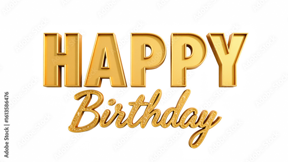 Naklejka premium Happy birthday greeting with golden text and elegant script. Perfect for celebrations and special occasions
