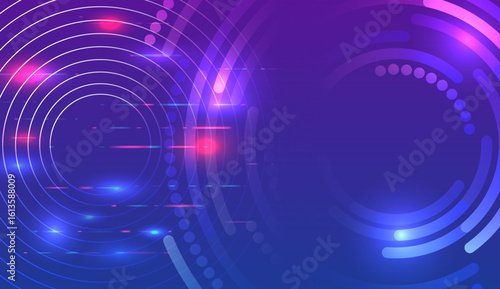 Futuristic background in blue tones with round elements and technological details. Ideal for high technologies, digital interfaces and innovations. Hi-tech presentations