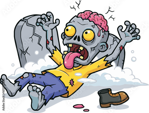 Wallpaper Mural A cartoon zombie rises from a grave with exposed brain, showing a shocked expression. Torontodigital.ca