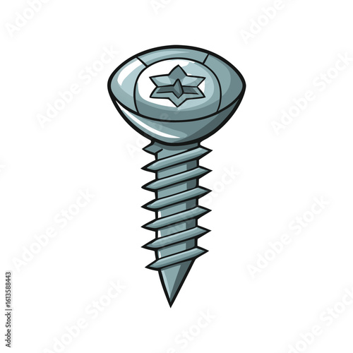 Silver metal screw with star head and sharp point fastener hardware