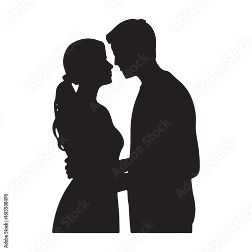 Affectionate Couple Embrace Silhouette Vector Illustration for Intimacy and Connection