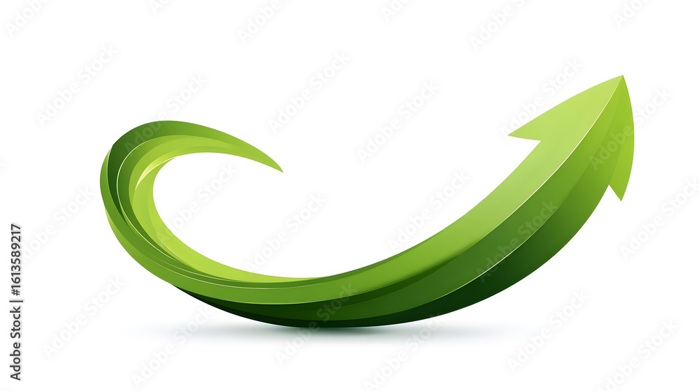 Digital Vector Graphic Representation of a Sleek Green Curved Arrow Symbolizing Dynamic Progress and Growth on a Pristine White Background Digital Vector Graphic Representation of a Sleek Green Curved Arrow Symbolizing Dynamic Progress and Growth on a Pristine White Background