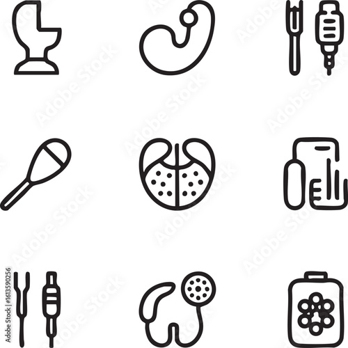 In vitro fertilization ivf vector icon set outline style,editable stroke toilet,fertilized egg,iv drip,ovum pick up,uterus,embryo transfer,sperm injection,petri dish icon set