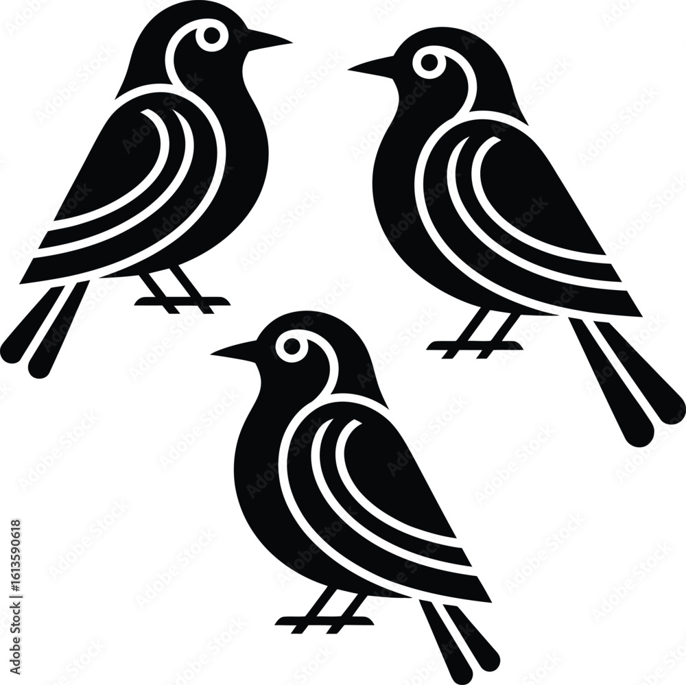 Fototapeta premium Vector Three Birds Silhouette: Minimalist Avian Graphic for Nature and Design.